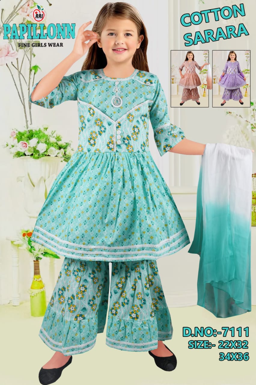 Girls Cotton Sarara Set with Floral Print & Dupatta set of 6 pieces